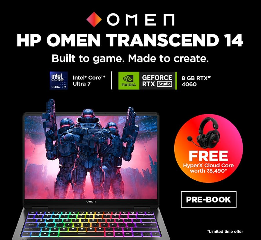 HP OMEN Transcend 14 laptop with Intel Core Ultra 7 & RTX 4060 is up for pre-order in India with free Hyperx Cloud Core headset - News - News