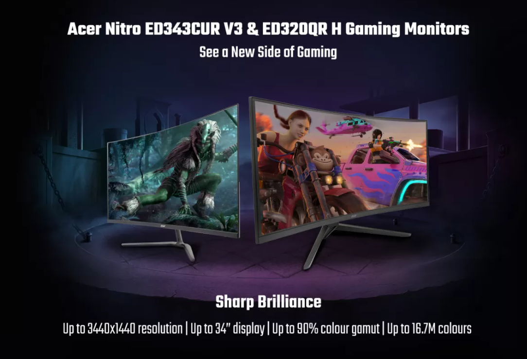 Acer Nitro ED343CUR V3 & ED320QR H 2K 180Hz gaming monitors launching tomorrow in India - Acer - News